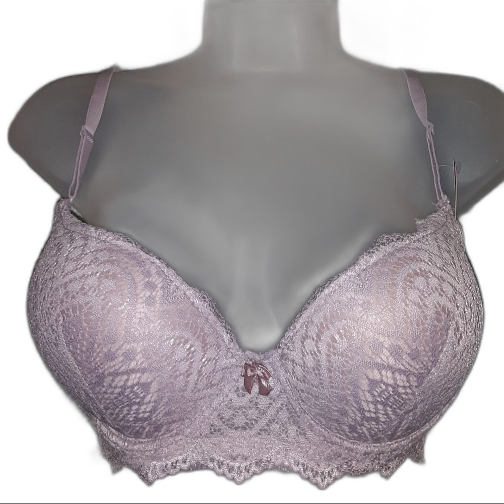 Youmita 34C Purple Ash Floral Lace Overlay Maximum Push-Up Bra NWT